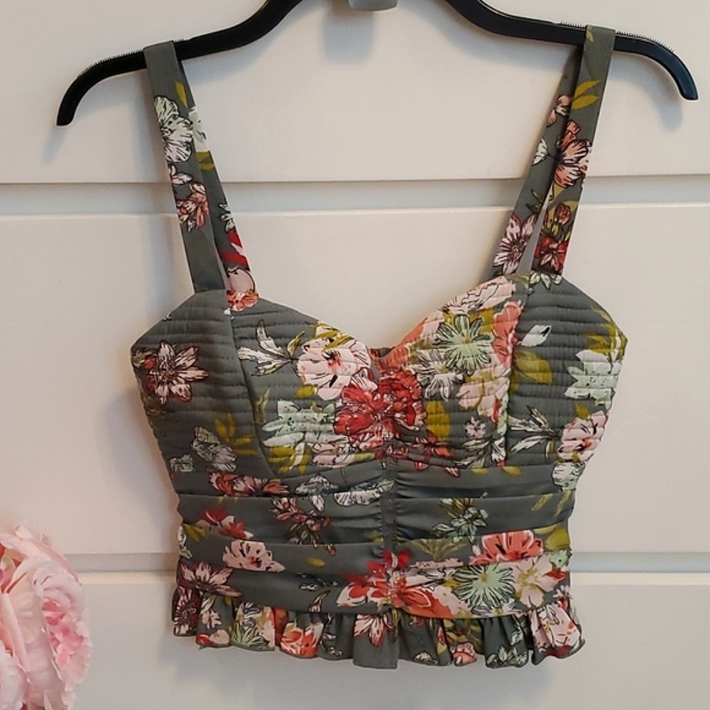 Floral Print Crop Top - Green